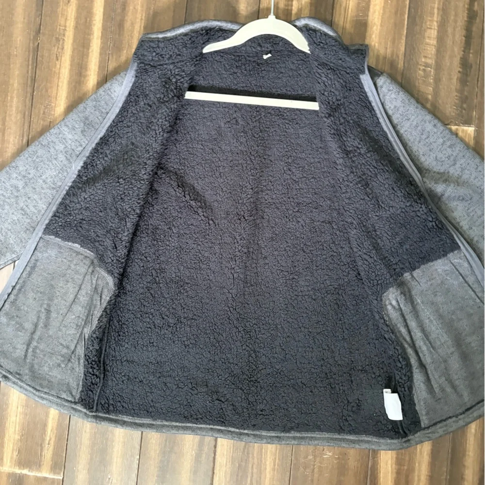 Sz M Gray Mock Neck Full-Zip Jacket Fleece Lined Warmth Zippered Pockets
